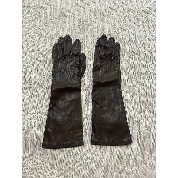 Vintage brown leather mid arm length gloves size 7 - Picture 2 of 8